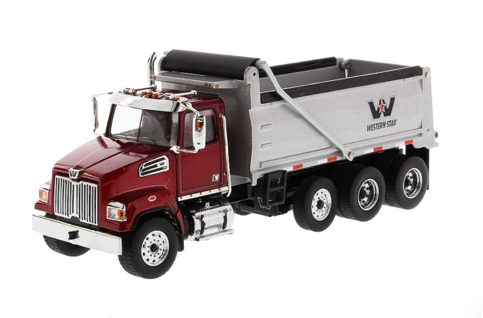 1:50 DM Western Star 4700 SF Dump Truck in Red with Silver Dump Body Collection
