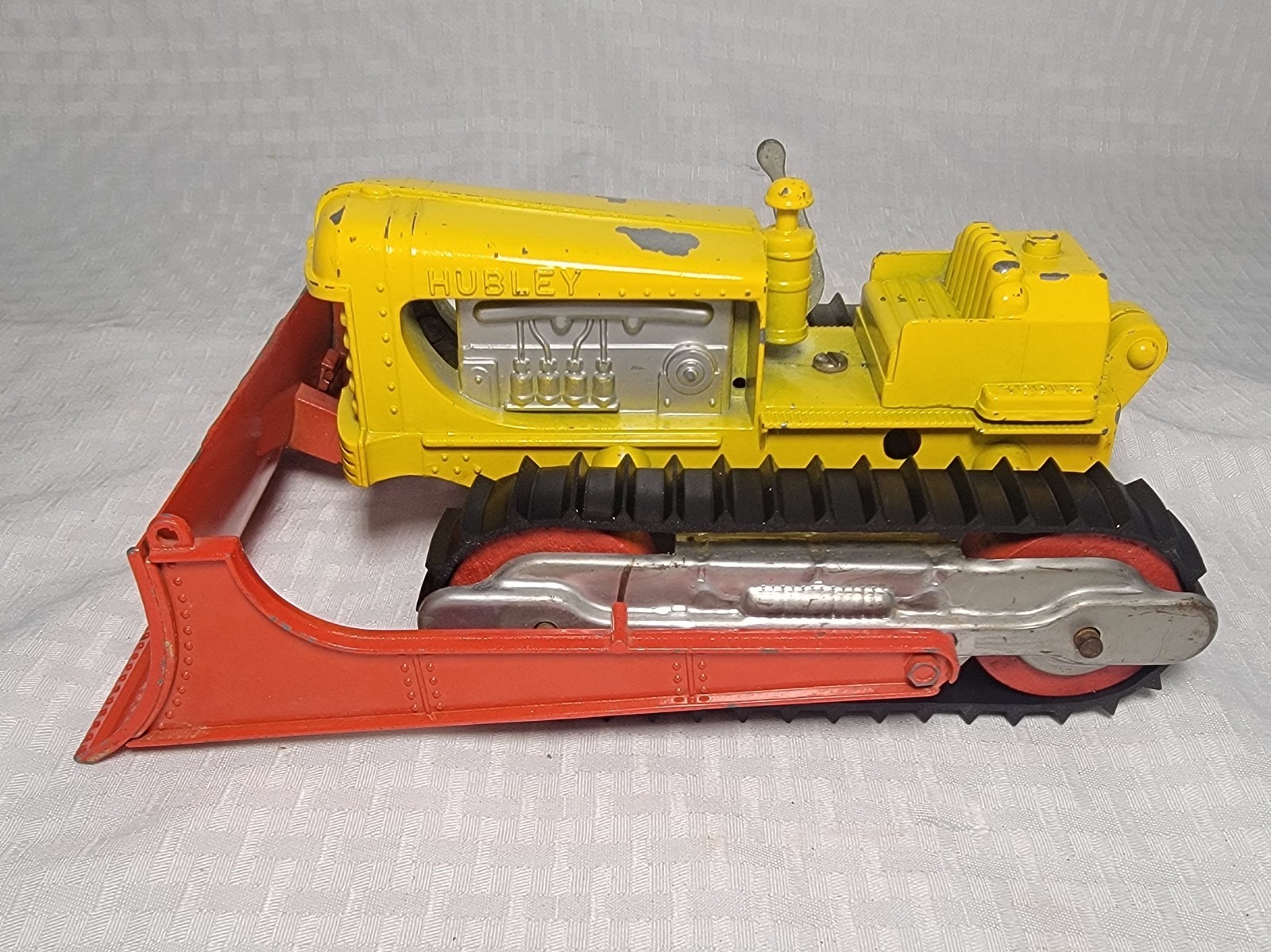 Vintage HUBLEY DIESEL BULLDOZER Cast Iron with Wooden Wheels – VGC