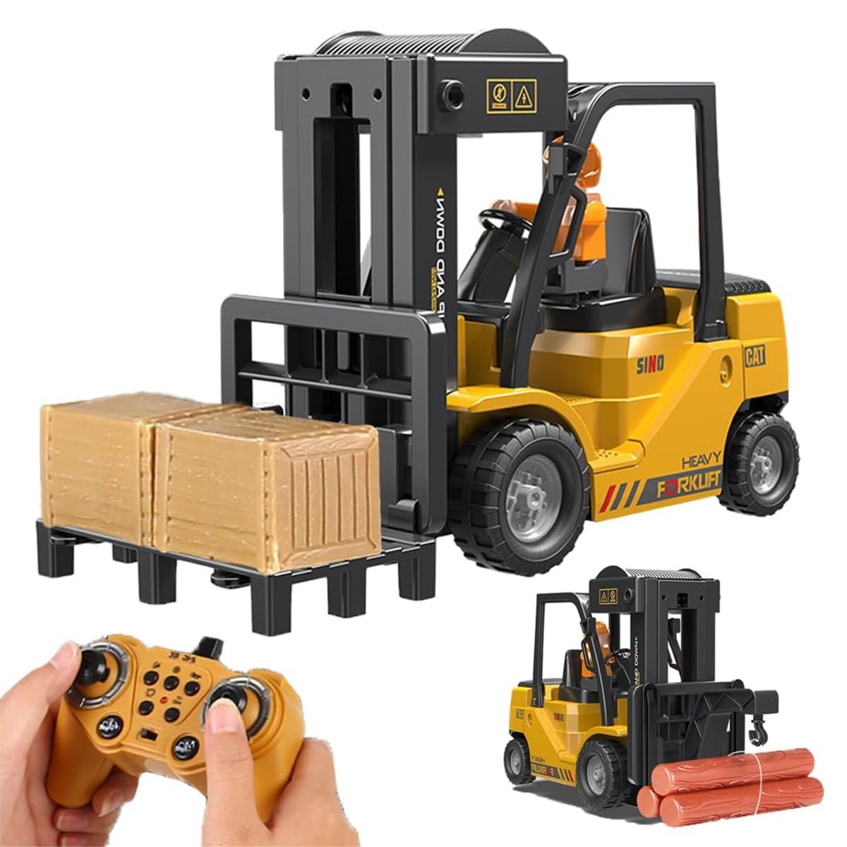 2-in-1 RC Forklift Toy with Light, Sound & Spray – Remote Control Construction V
