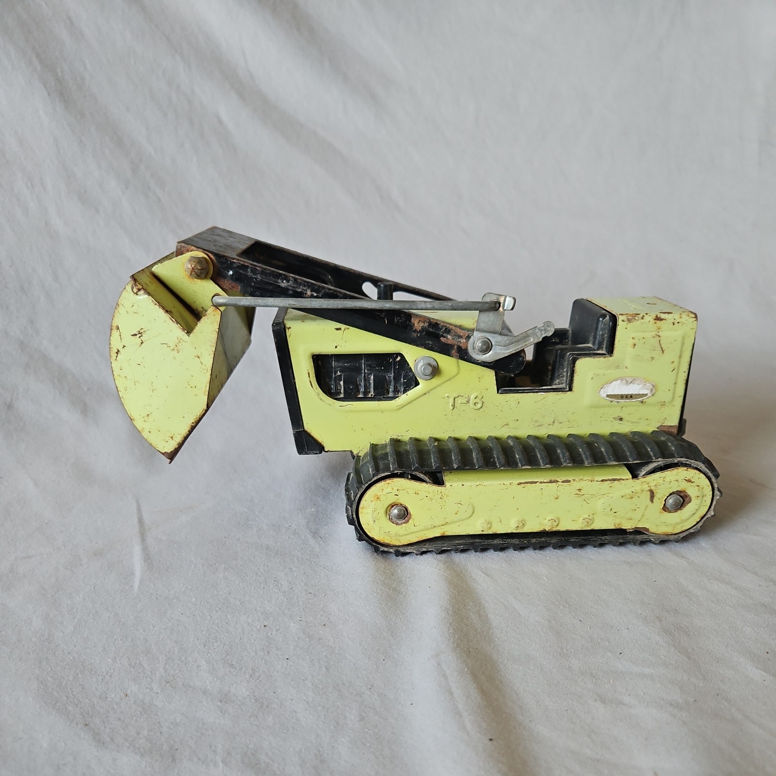 Vintage TONKA T-6 Front end Loader Excavator 1970s Green Steel Bulldozer Digger