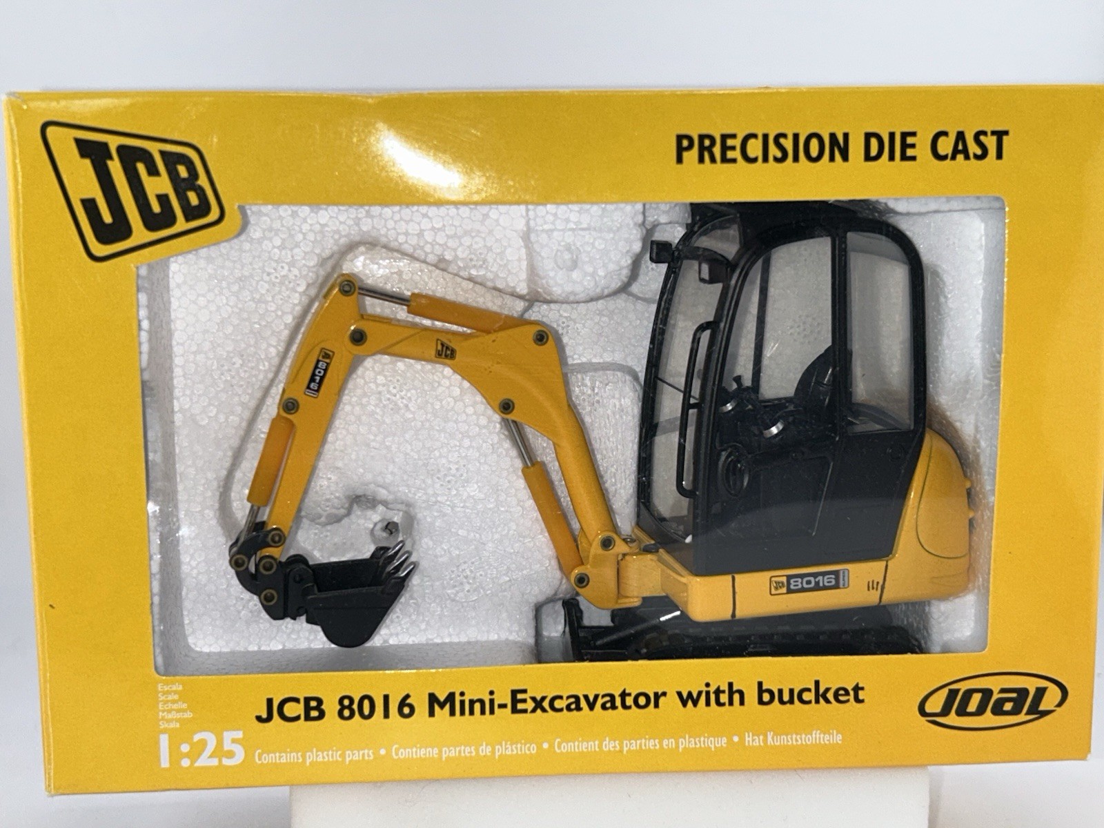 Joal 219 JCB 8016 Mini-Excavator w/Bucket and Plow (C) 1/25 G Scale Die-cast MIB