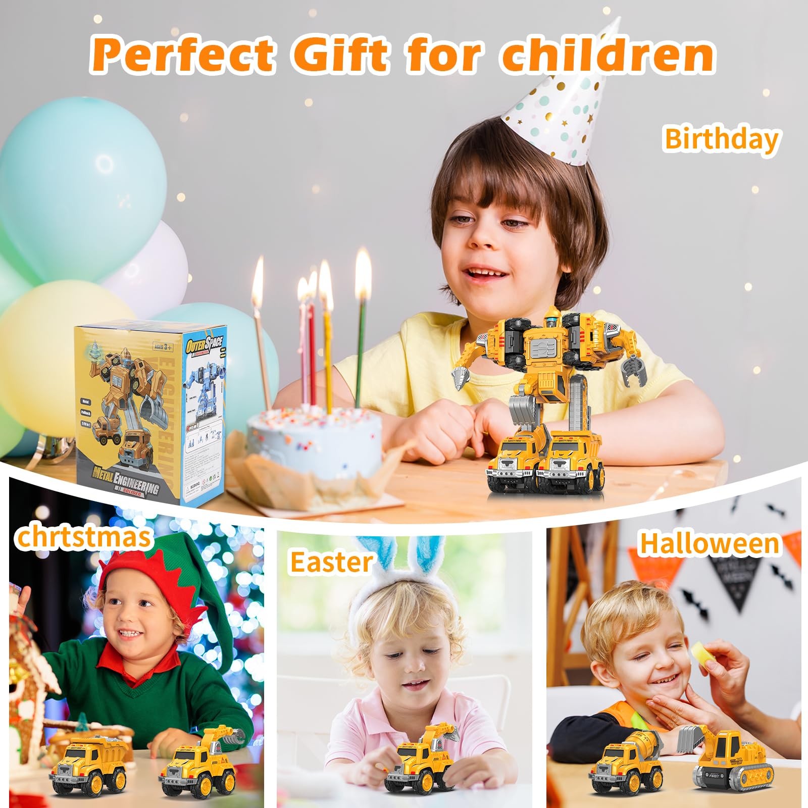 Toys for 3 4 5 6 Year Old Boys– 5-in-1 Detachable Construction Vehicles Set–T…