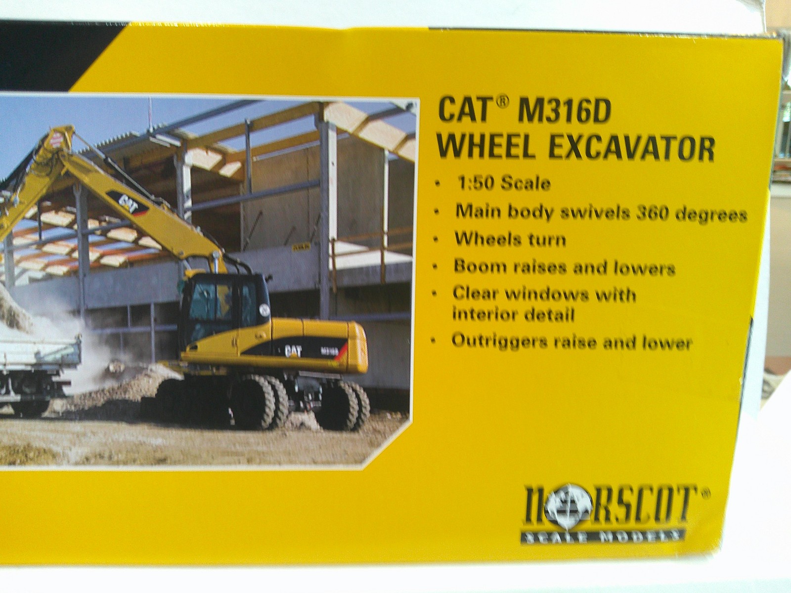 Norscot CAT M316D Wheel Excavator 1:50 Scale Yellow Very Good Sealed Box