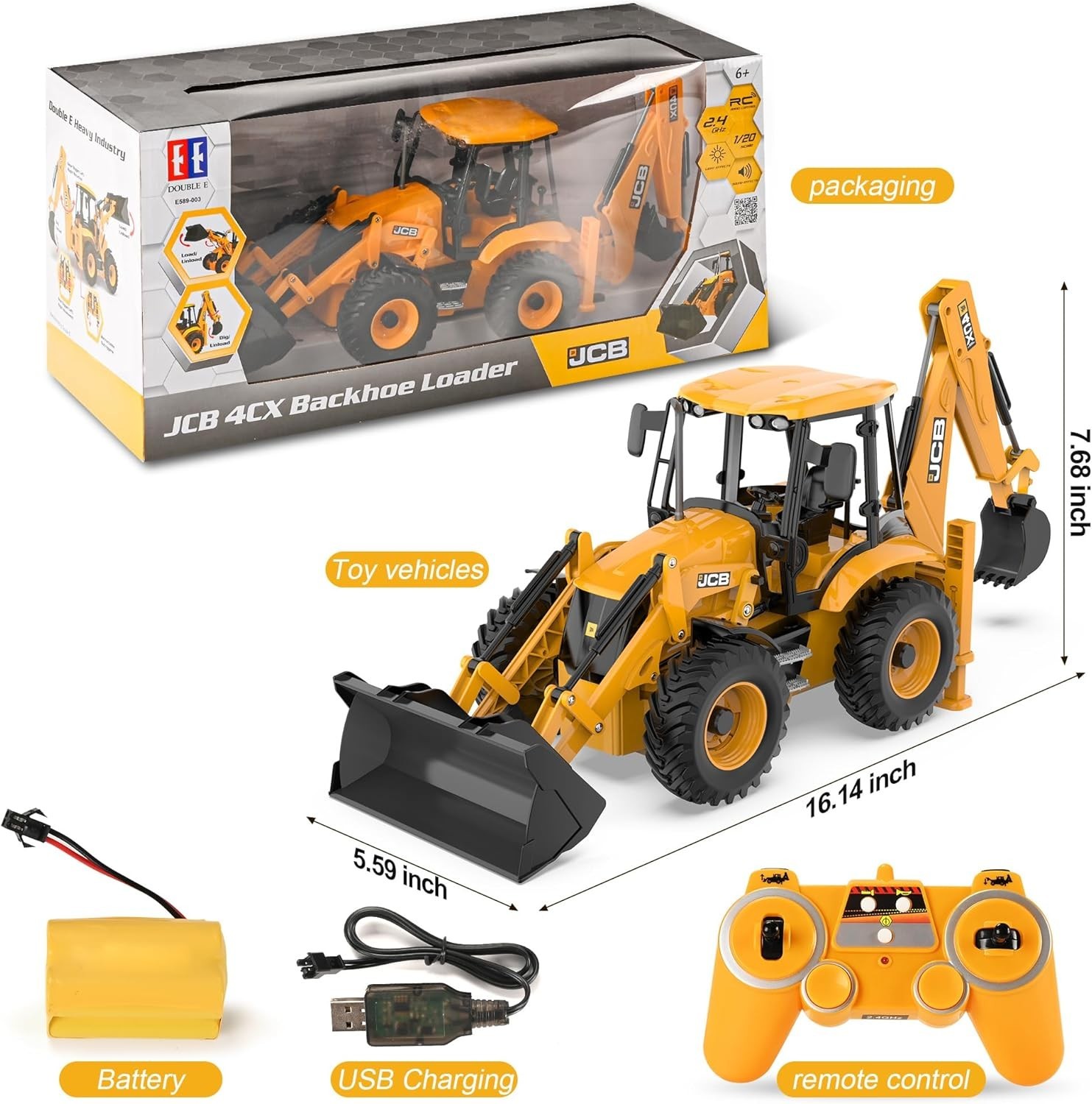 DOUBL E JCB 1:20 Scale RC Excavator & Loader – Dual-Function Construction Model