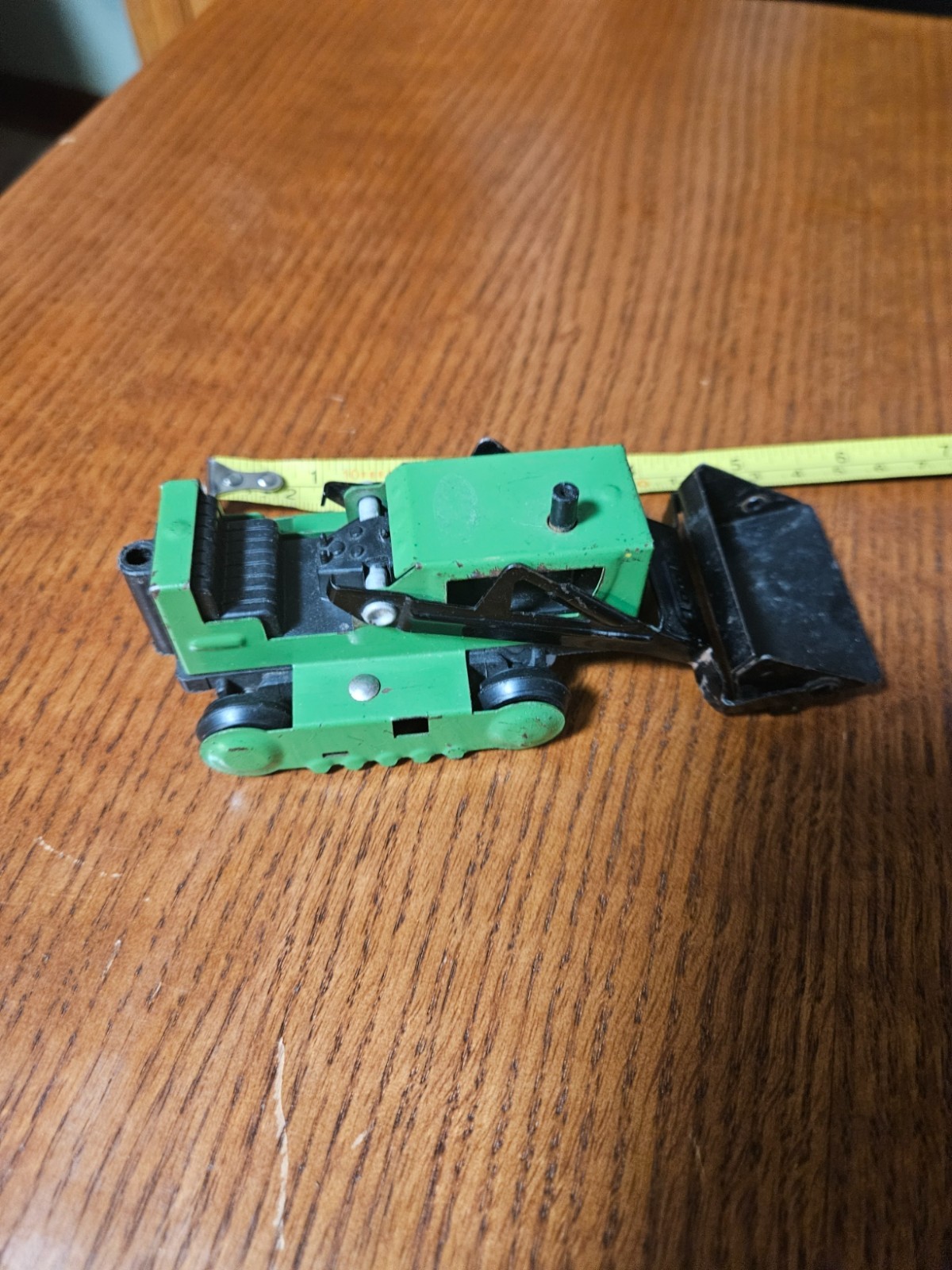 TONKA 70’S GREEN AND BLACK MINI PRESSED STEEL FRONT BULLDOZER #55290