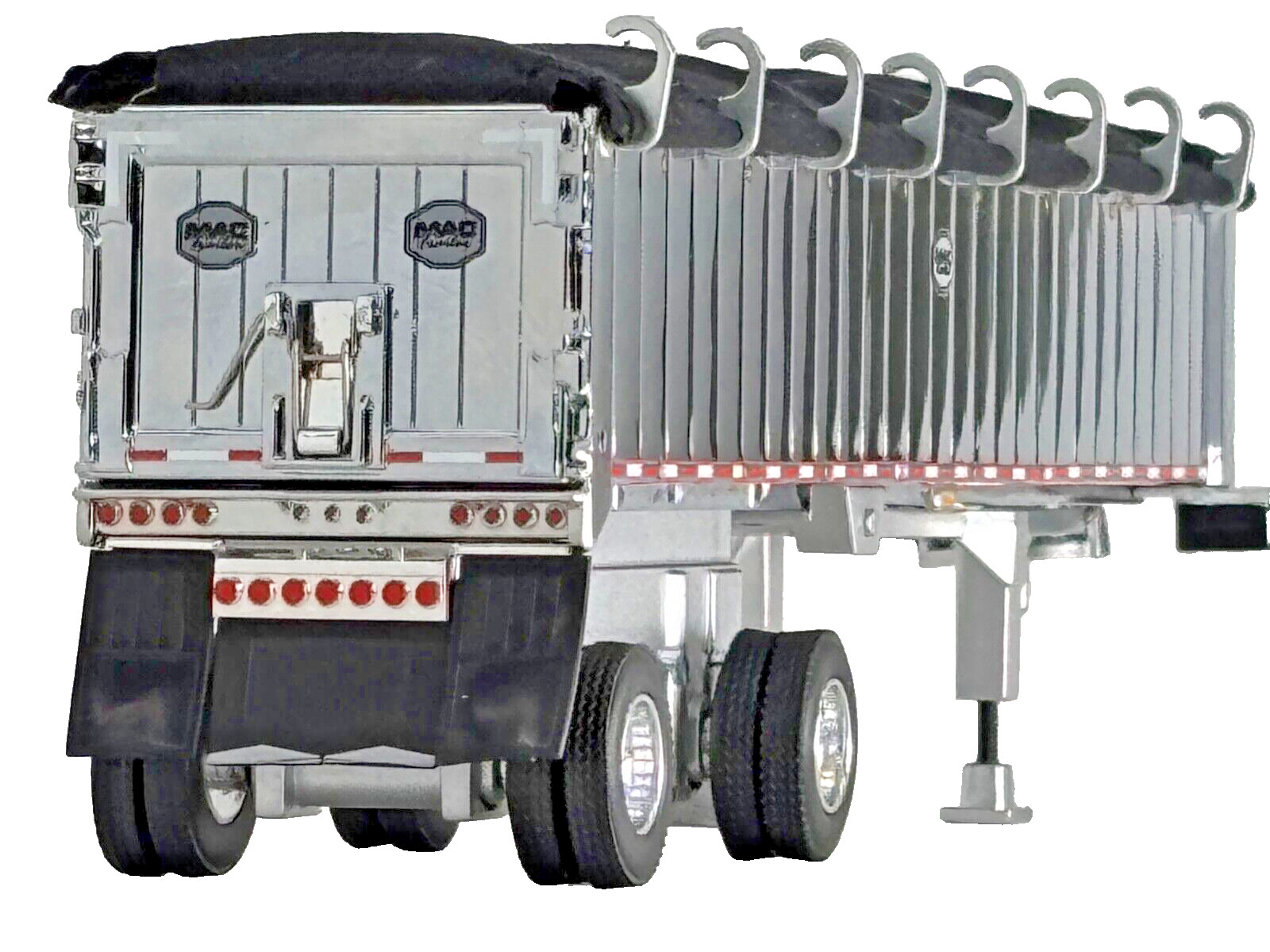 1/64 DCP CHROME MAC SPREAD AXLE DUMP TRAILER W/ BLACK TARP
