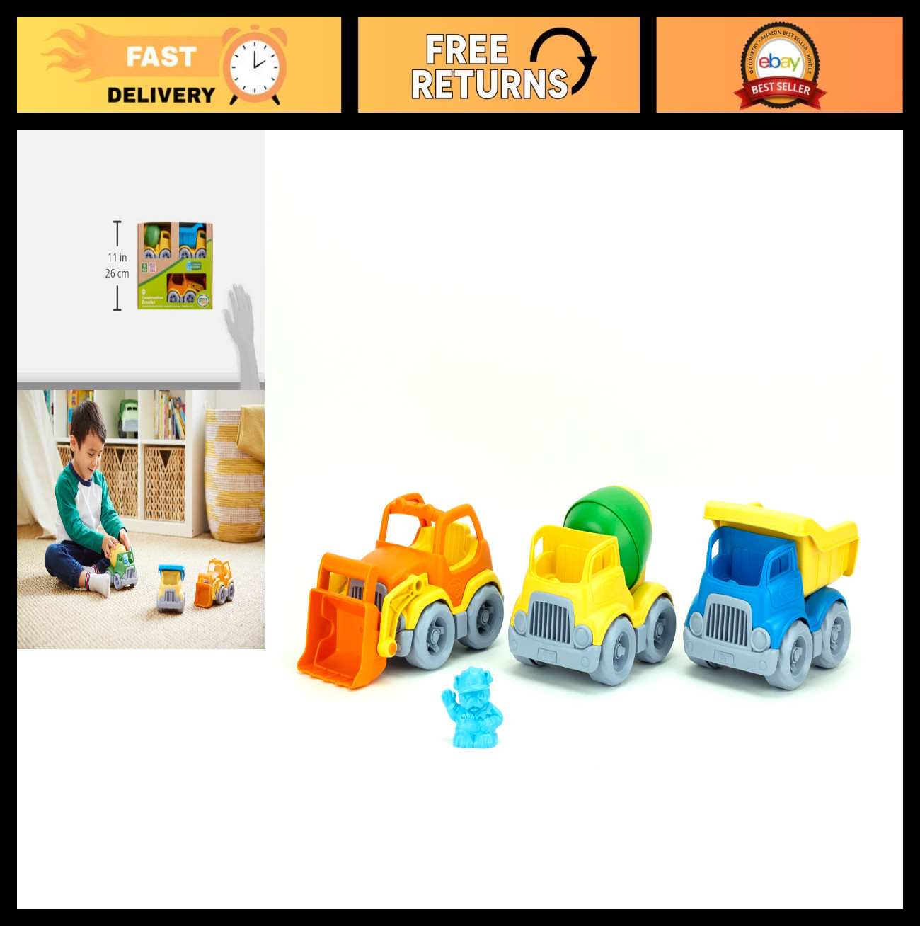 Eco-Friendly Construction Vehicle Set – Scooper, Dumper, Mixer & Character – 3 P