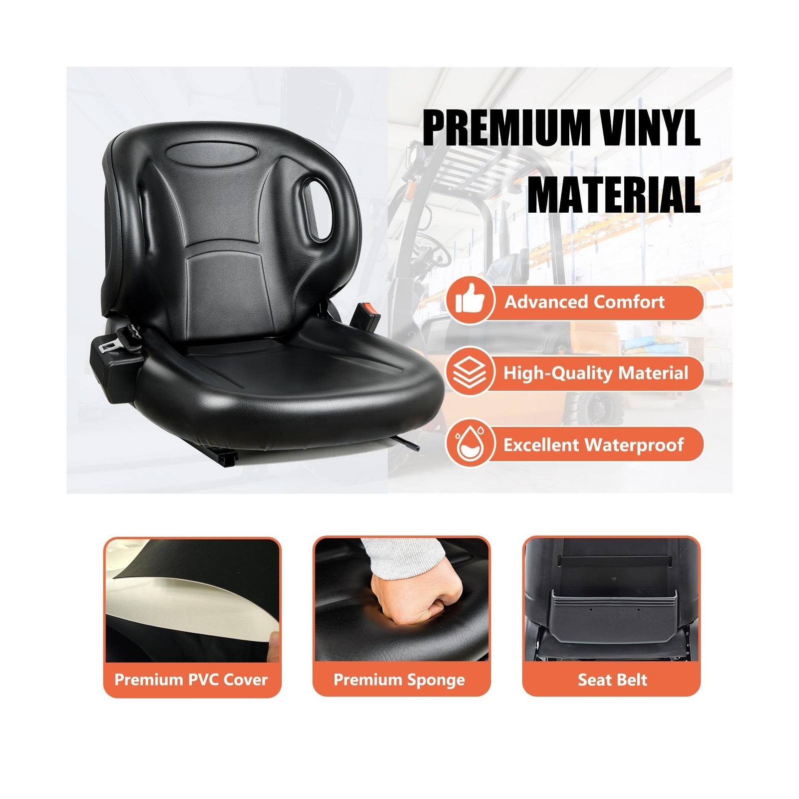 Universal Forklift Seat, Tractor Seat with Adjustable Angle Back,Micro Switch…