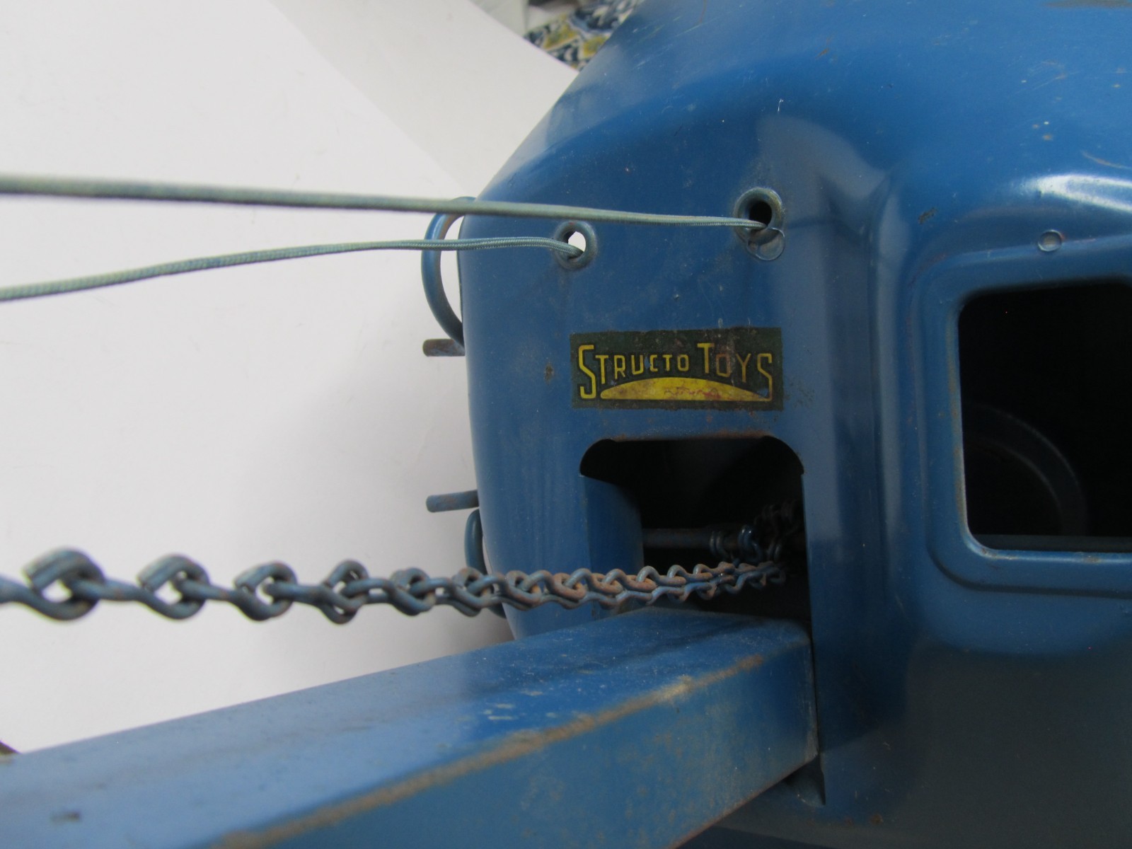 Vintage 1950’s Structo Toy Blue Crane Pressed Steel Working Winche Missing Tread