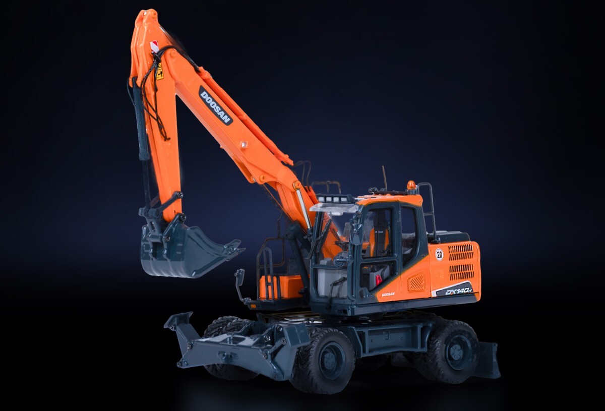 Doosan DX140W Wheeled Excavator – UH IMC 1:50 Scale Diecast Model #UH8108 New