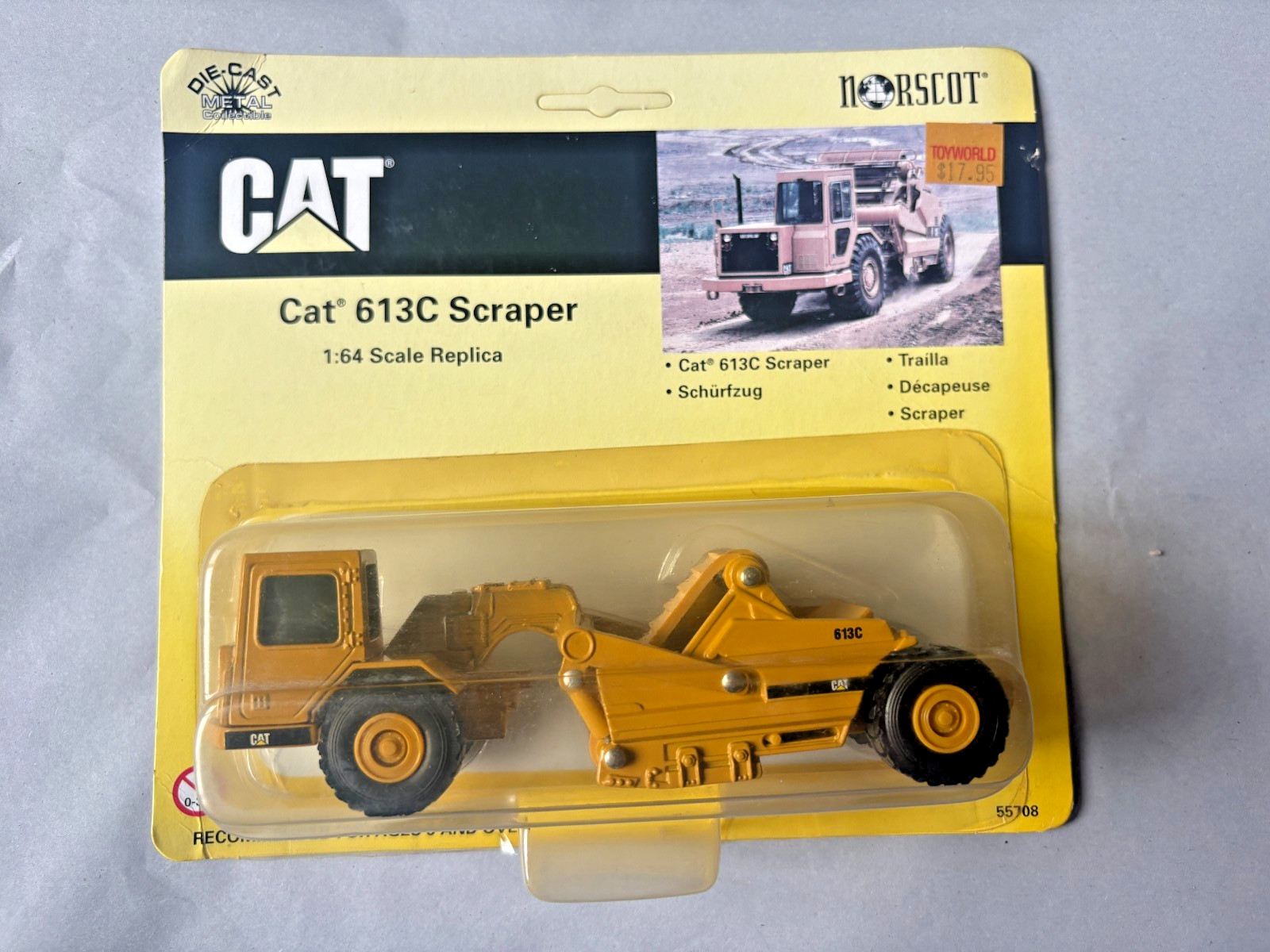 1/64- NORSCOT-CAT 613C SCRAPER – DIECAST- NEW, A2