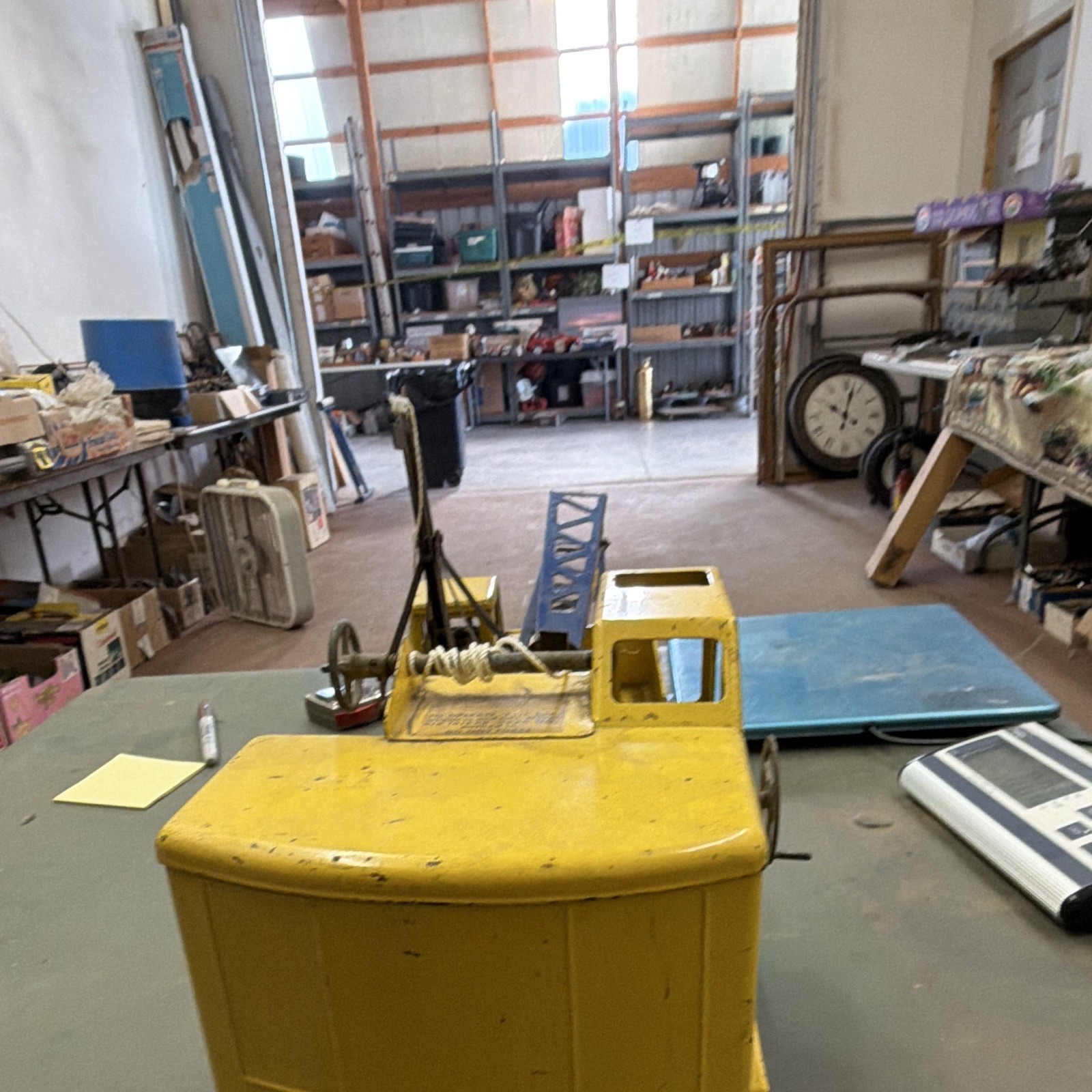 Michigan Vintage Yellow/Blue Pressed Steel Crane Construction Vehicle Toy