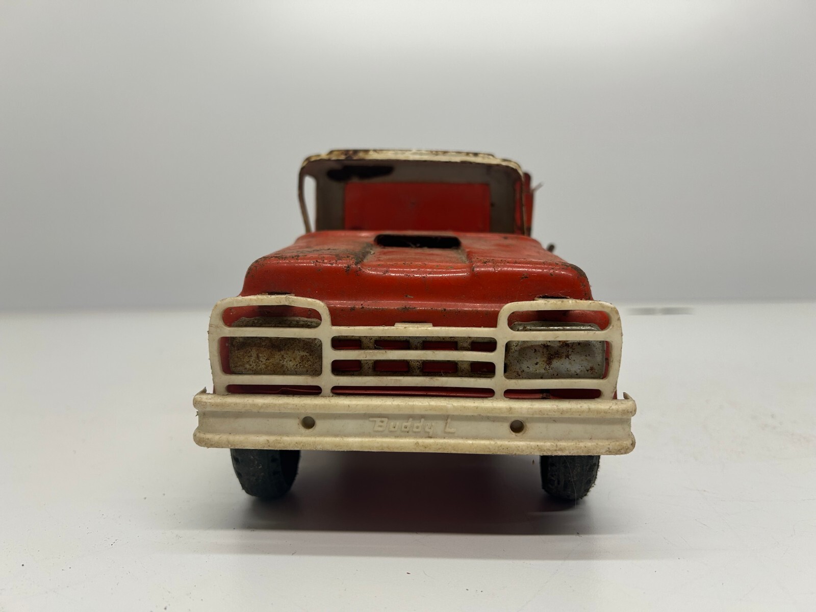 Vtg Buddy L c1960s Dump Truck Pressed Steel Toy Car Red 15″