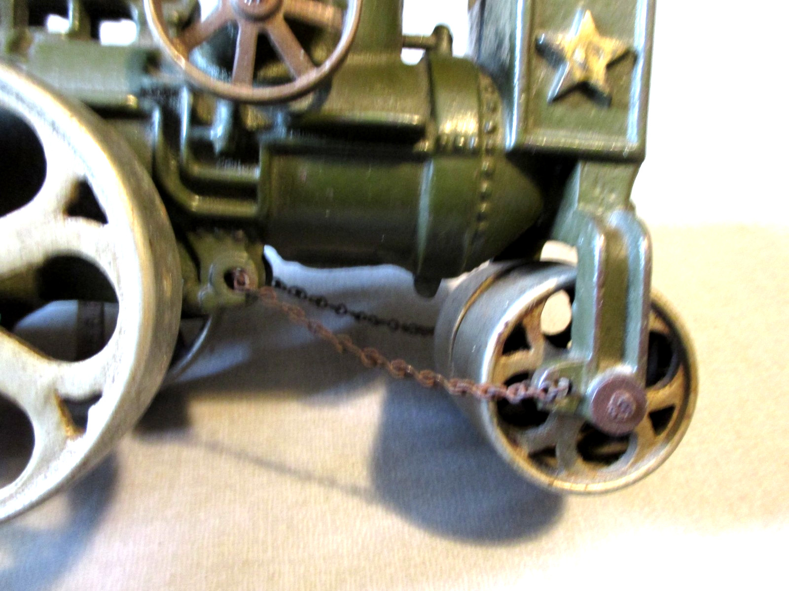 1930- HUBLEY CAST IRON HUBER STEAM ROLLER- 100% ORG- HIGH GRADE ANTIQUE TOY 7.5″