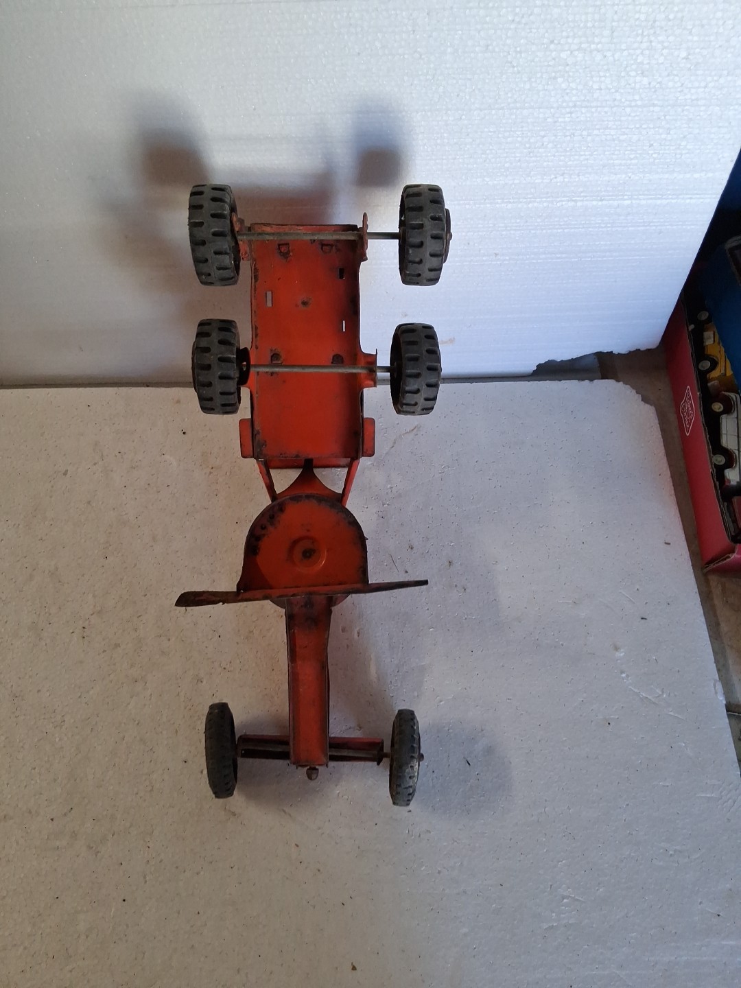 Vintage Marx 1950s Orange Lumar Power Road Grader Pressed Steel Toy USA NICE