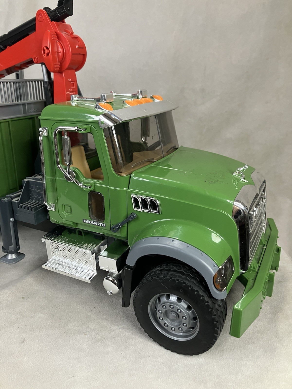 Bruder MACK Granite Timber Truck with Loading Crane, End Of Crane Missing,