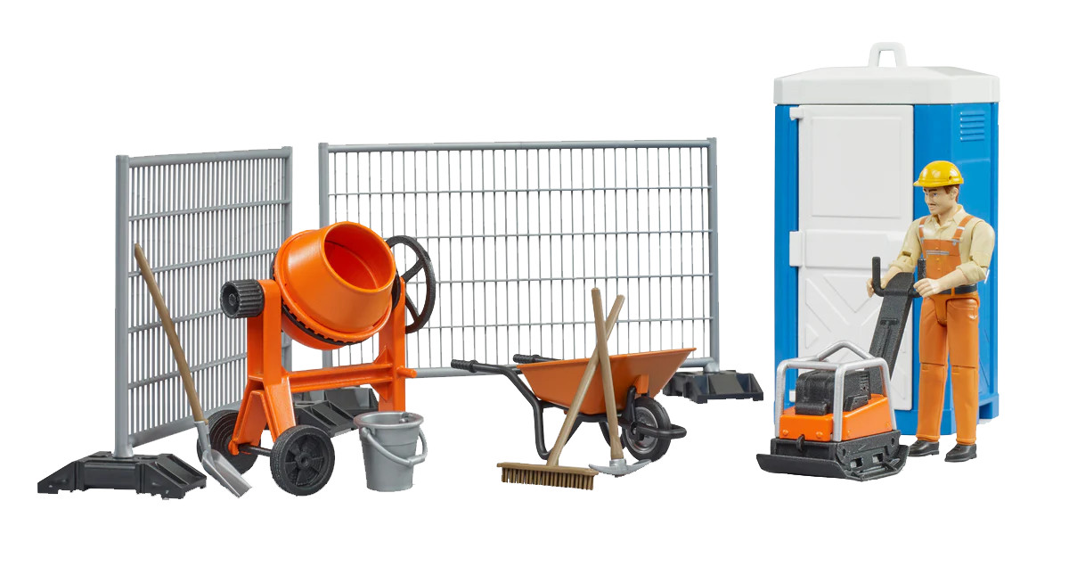 BRUDER TOYS Bruder 62008 *NEW* Bworld Construction Set CEMENT MIXER WHEELBARROW