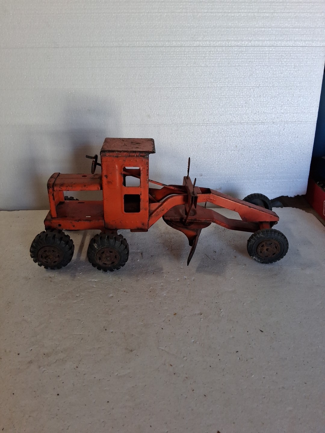 Vintage Marx 1950s Orange Lumar Power Road Grader Pressed Steel Toy USA NICE