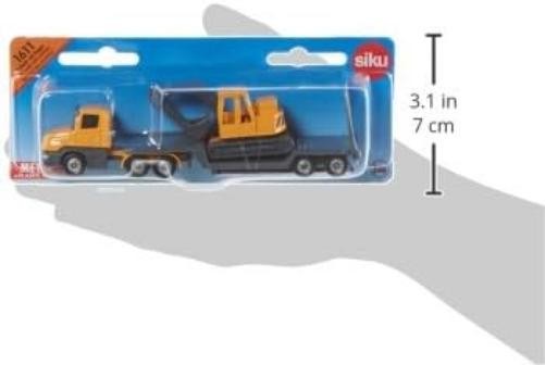 siku 1611, Low Loader with Excavator, Metal/Plastic, Yellow/Grey, Opening tailga