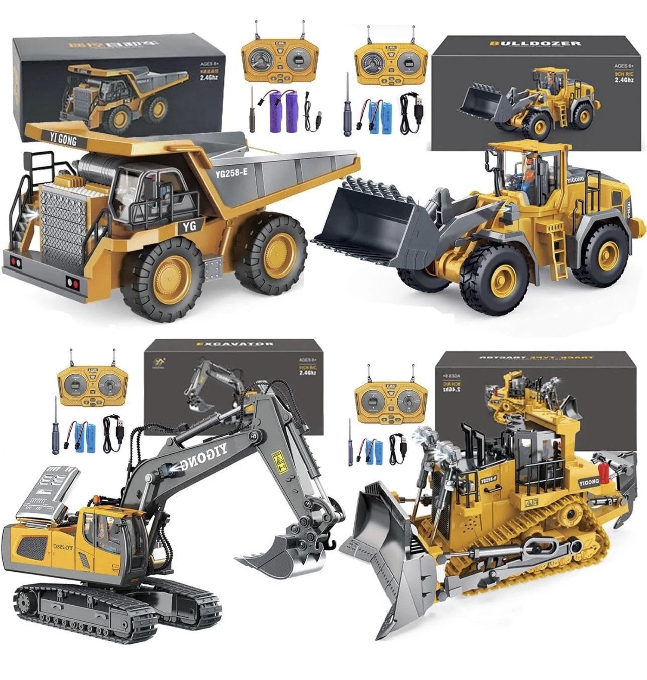 YIGONG 1:24 RC Construction Vehicle Set Pack of 4 2.4GHz Alloy New