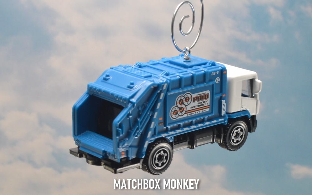 White PNW Garbage Trash Refuse Truck Custom Christmas Ornament Waste Management