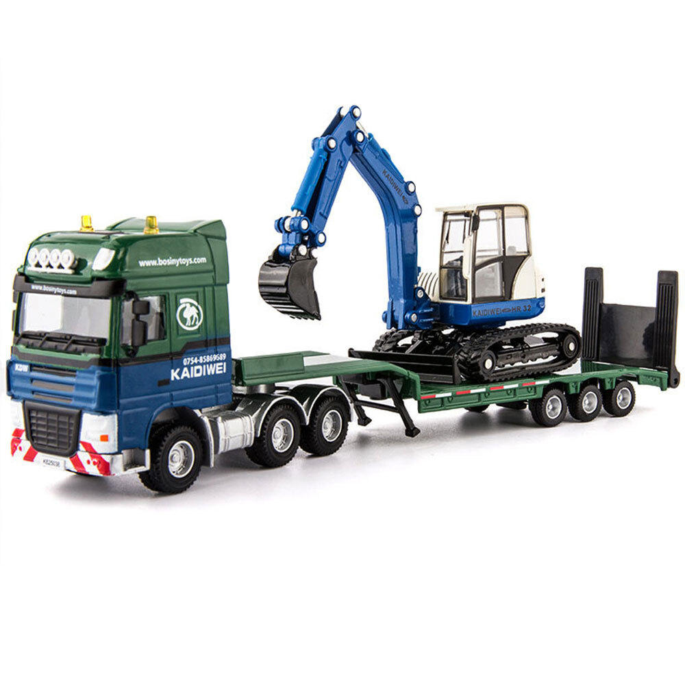 1:50 Flatbed Truck with Excavator Playset Diecast Construction Vehicle for Boys