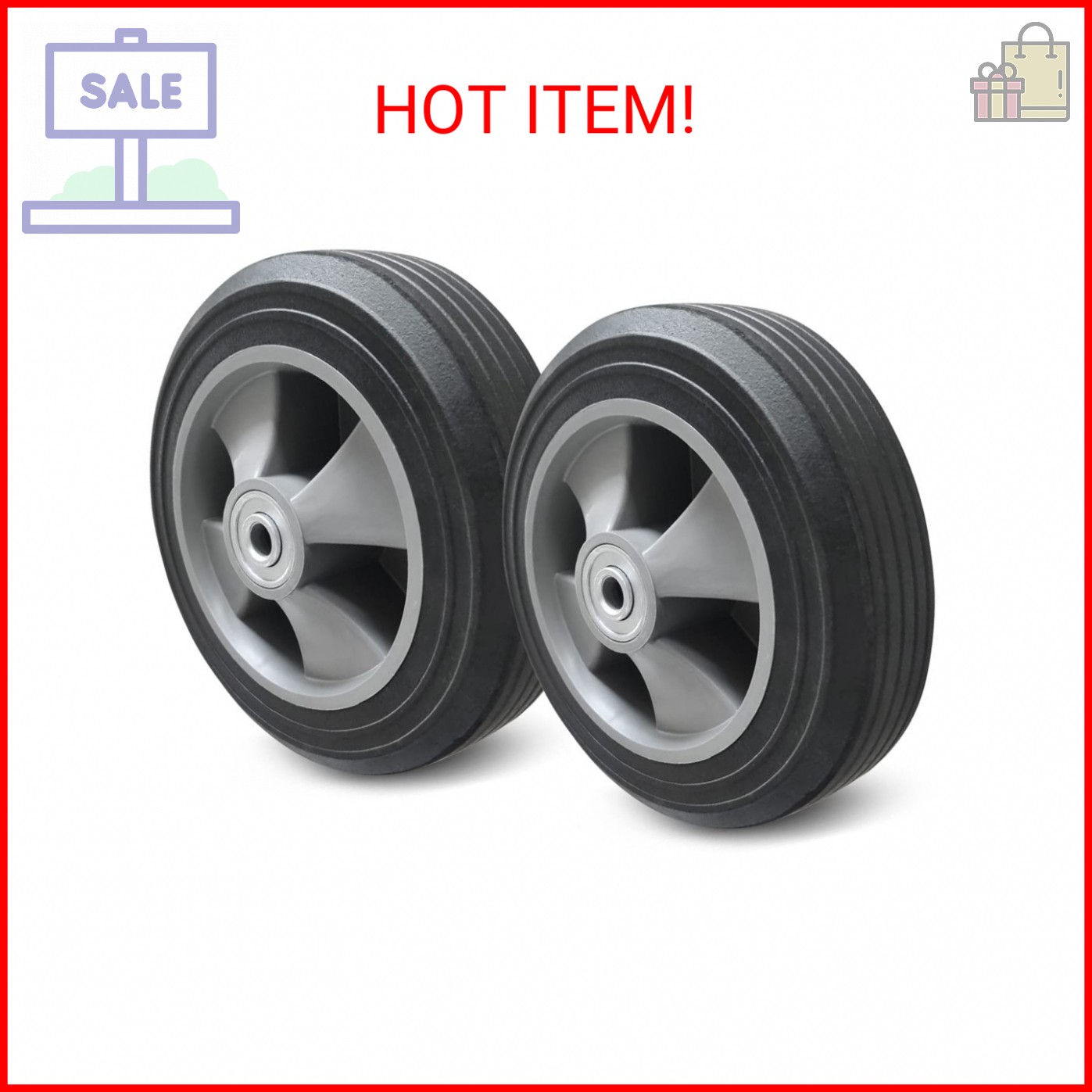 LotFancy 8 inch Hand Truck Wheels, 2PCS Solid Flat Free Tires Replacement for Ha