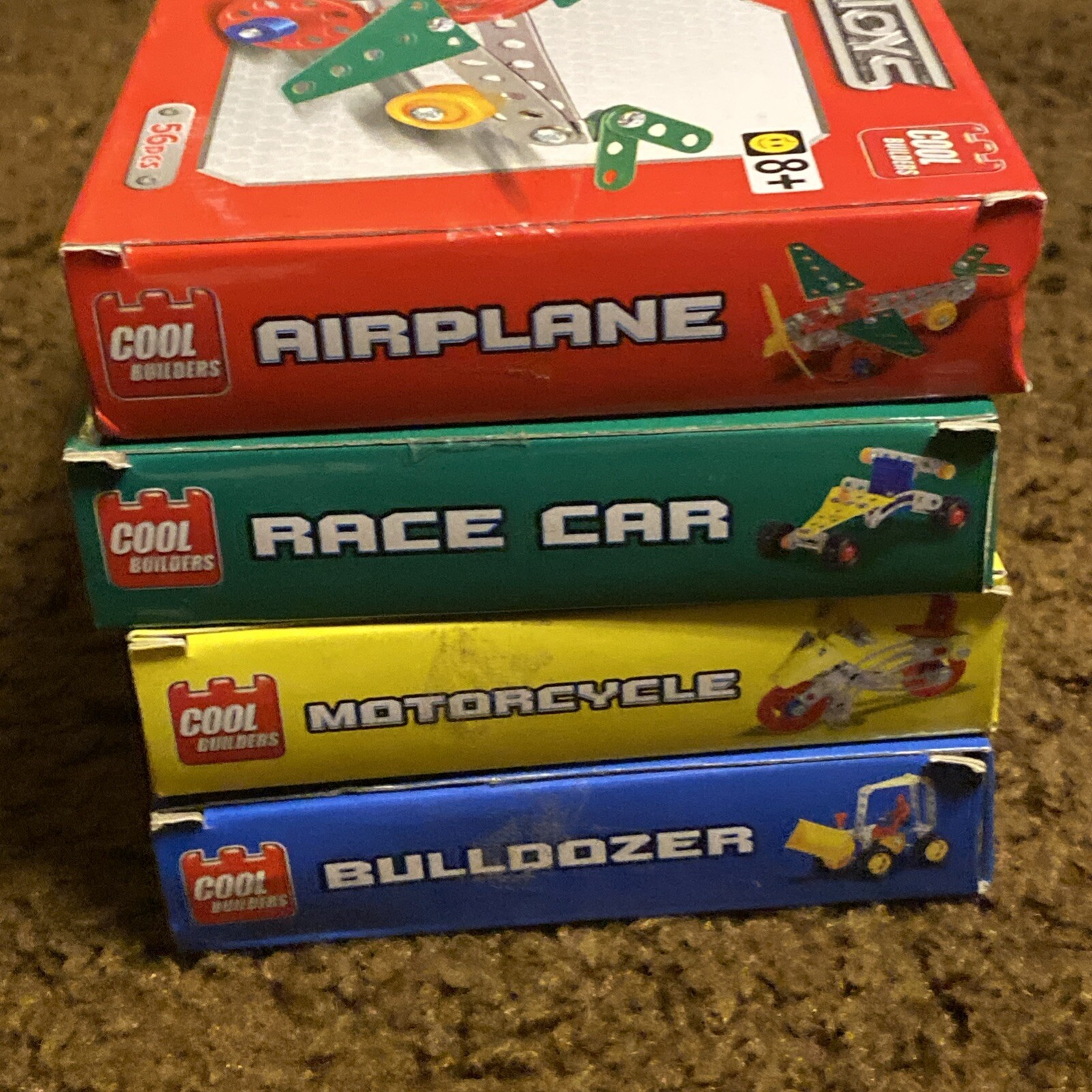 LOT 4 Built-Up Toys Building Skills Bulldozer Airplane Motorcycle Race Car 8+