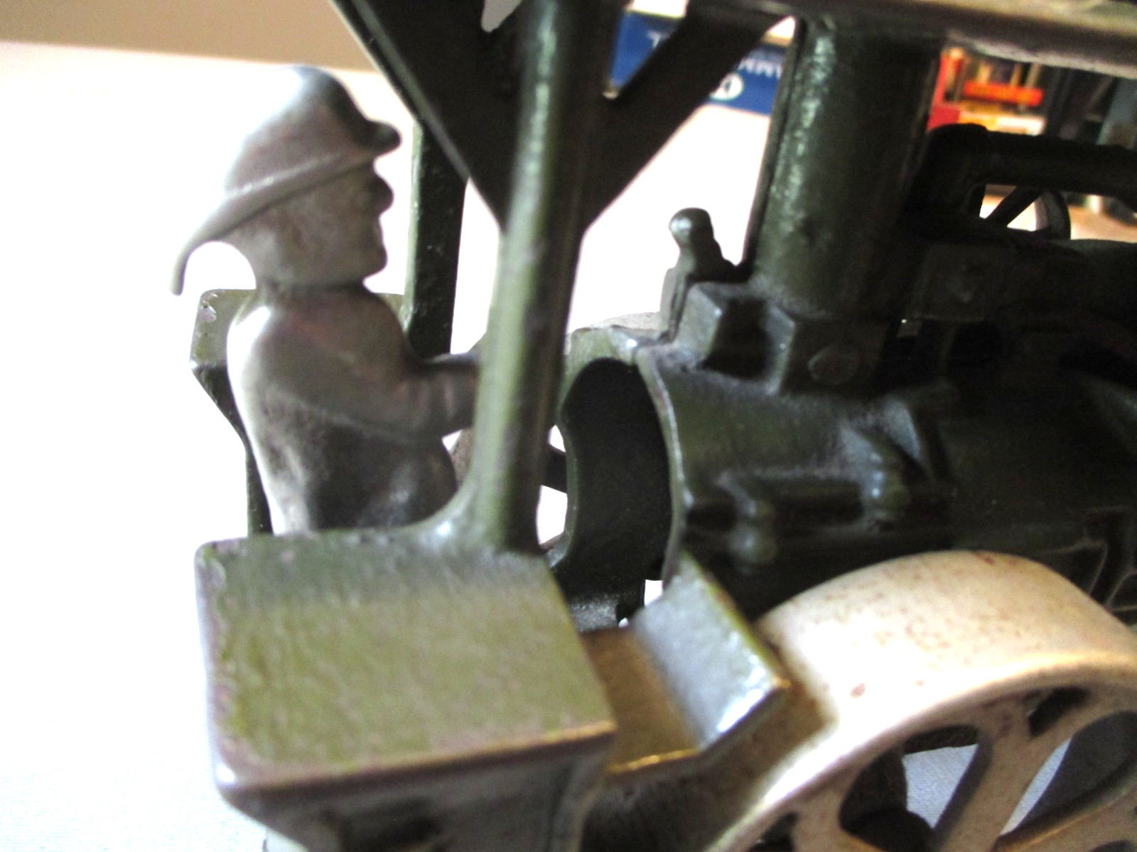 1930- HUBLEY CAST IRON HUBER STEAM ROLLER- 100% ORG- HIGH GRADE ANTIQUE TOY 7.5″