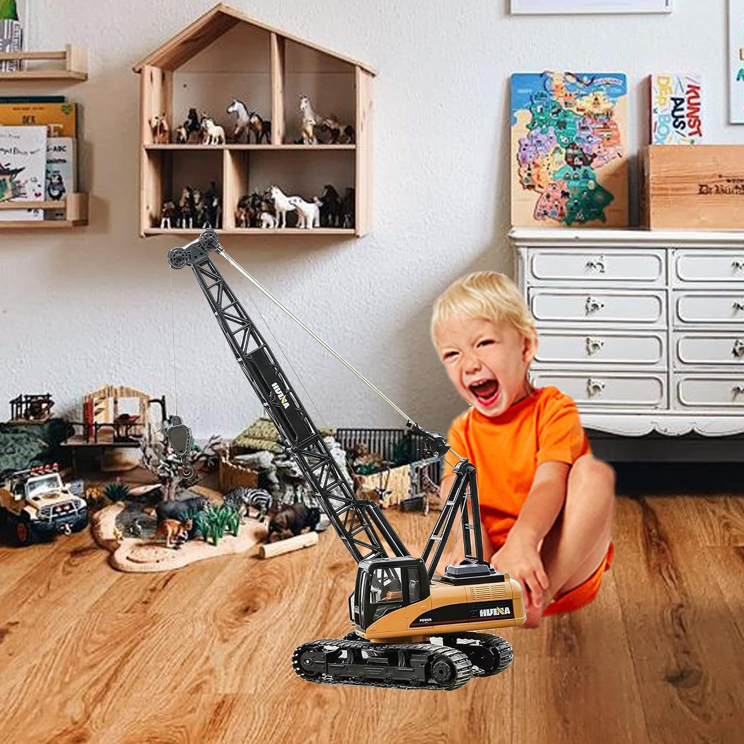 1/50 Heavy Duty Construction Metal Crawler Crane, Truck Crane Vehicle Toys for K