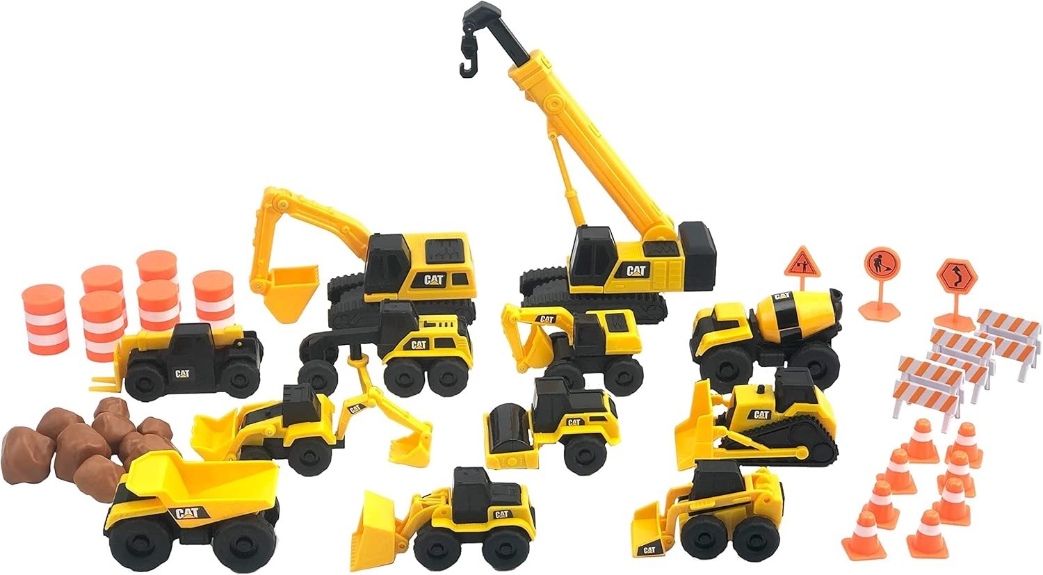 STEM Construction Toy Set 41 Pieces with XL Crane Excavator Vehicles and Signs