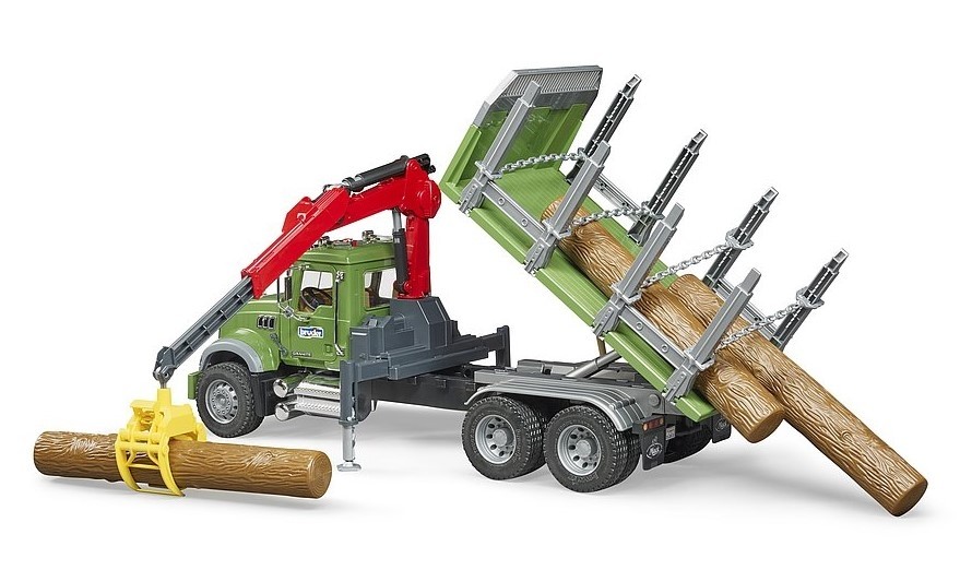 BRUDER – MACK GRANITE Wooden Transport Truck with Crane and Logs – 1/1…