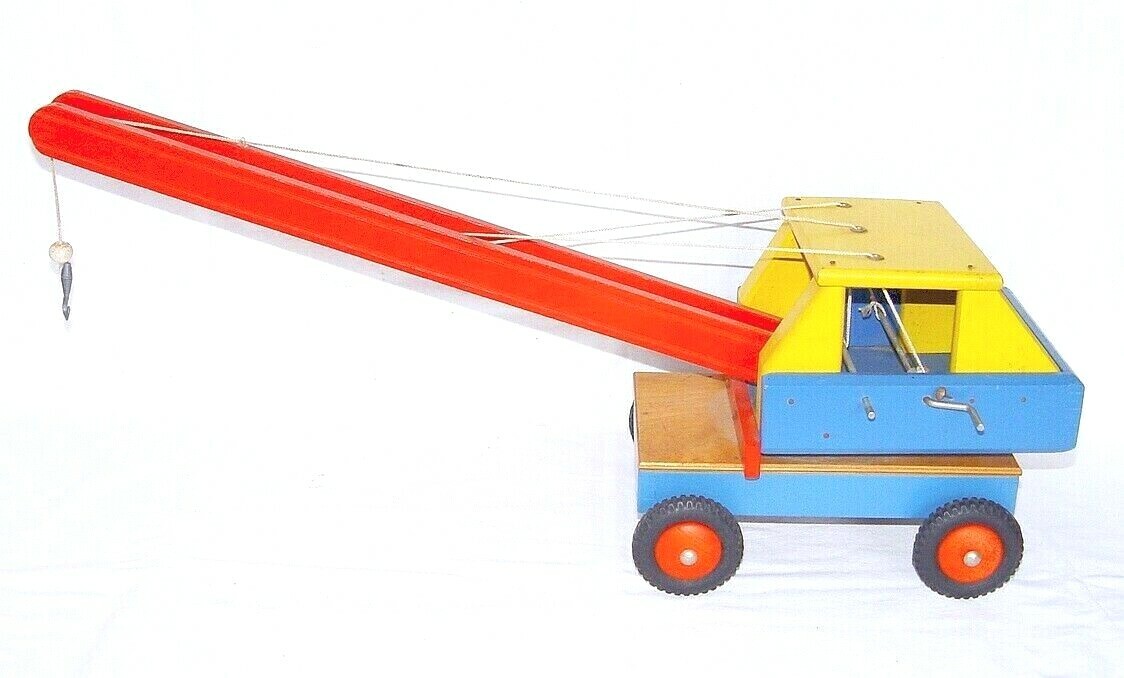Sio Holland 1:16 WOODEN CONSTRUCTION SITE Manual WHEEL CRANE Mint`65 New! RARE!