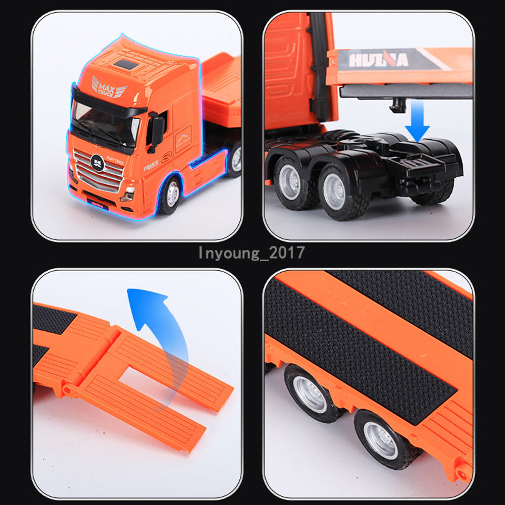 1:50 Flatbed Truck with Excavator Diecast Construction Toys Vehicle Playset Blue