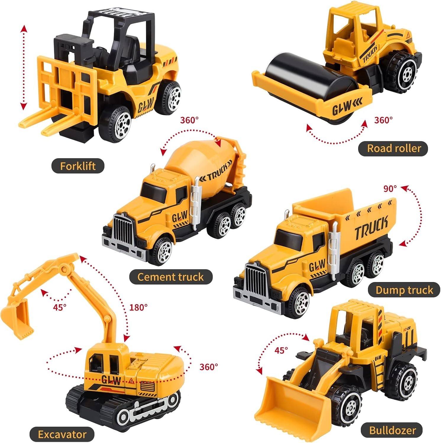 Kids Construction Truck Toys Set w Crane Excavator Forklift Bulldozer Dump