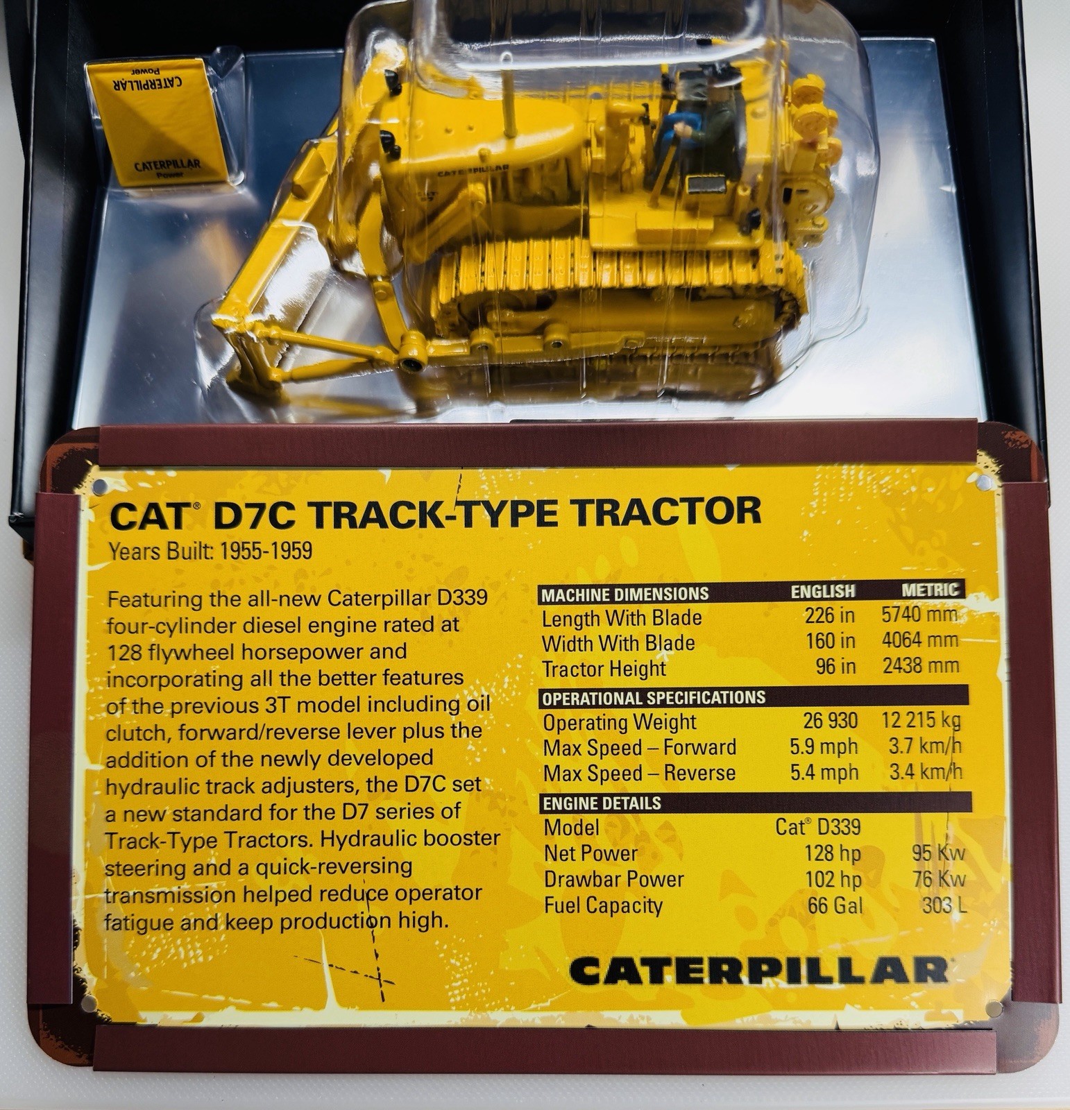 DM 1:50 CAT D7C Caterpillar tracked bulldozer alloy vehicle shovel model 85577