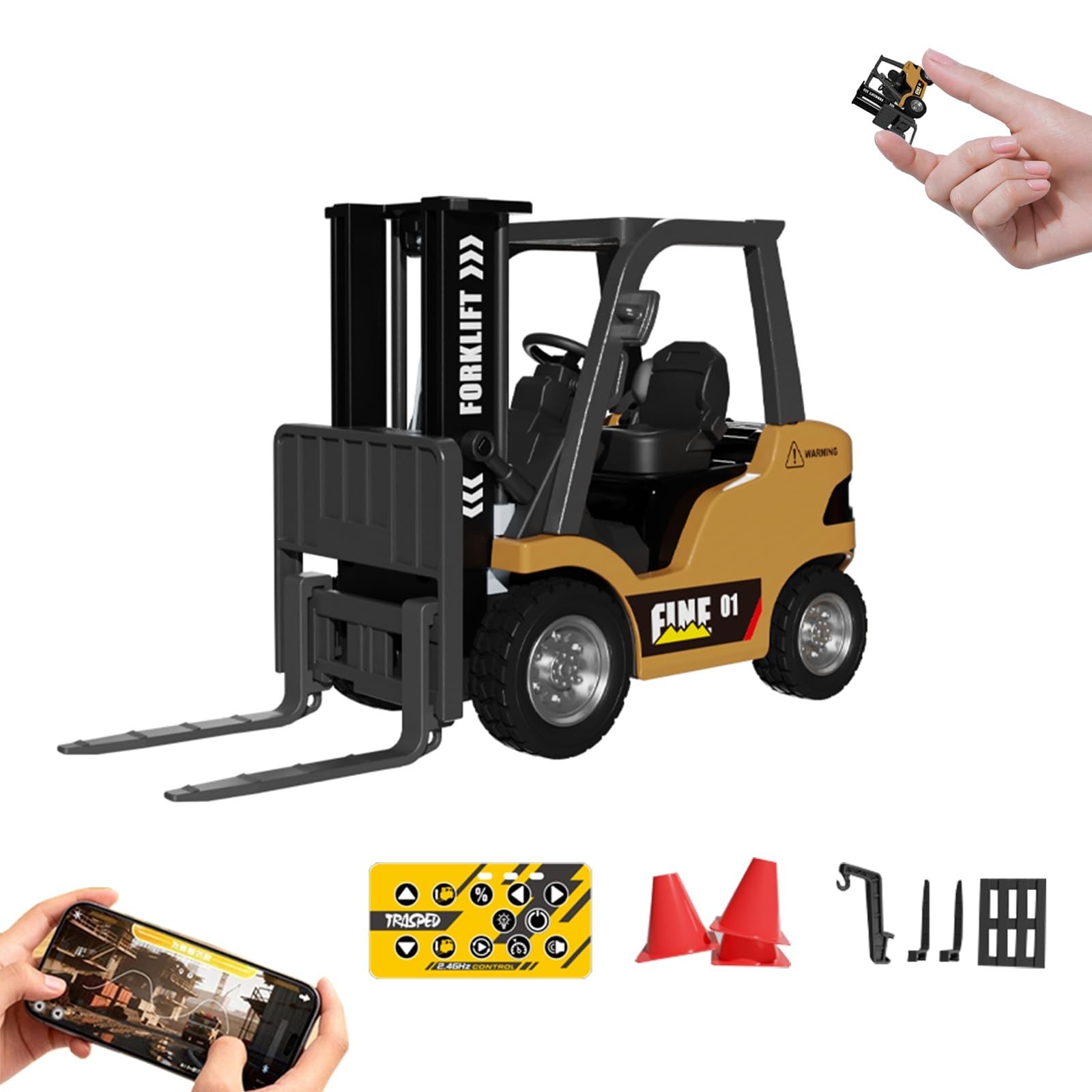 1:64 Mini RC Alloy Forklift Truck – 2.4GHz Remote & App Control, Rechargeable, T