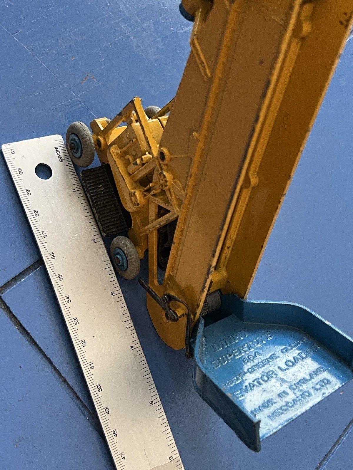 Dinky Toys 564 Yellow Mid-Blue Elevator Loader Made in England Belt Is Broke