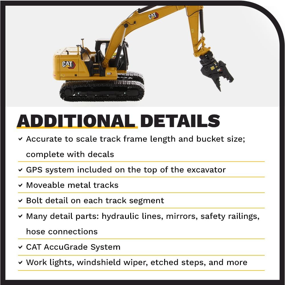 1:50 Scale Caterpillar 323 Hydraulic Excavator, Next Generation Design + Work To