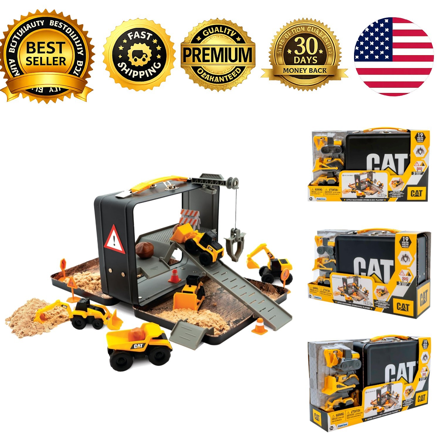 CAT Construction Toys Store N Go Playset Tin Travel Case Multi-Level Worksite