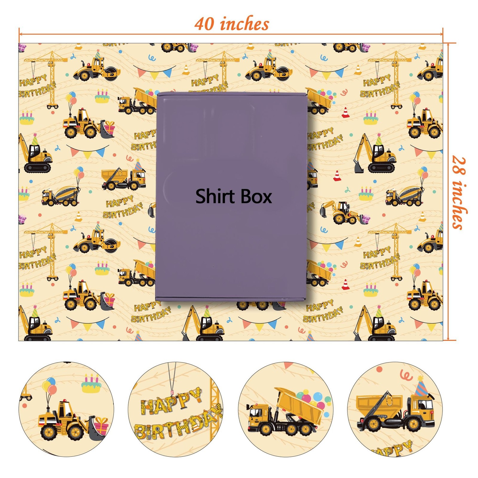 RiukRaiu Construction Wrapping Paper for Boys – Yellow Mixer Truck Crane B
