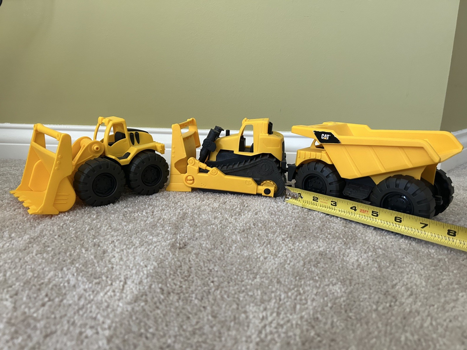 Cat Construction 7″ Dump Truck Loader Dozer Toys Set Lot Yellow Plastic