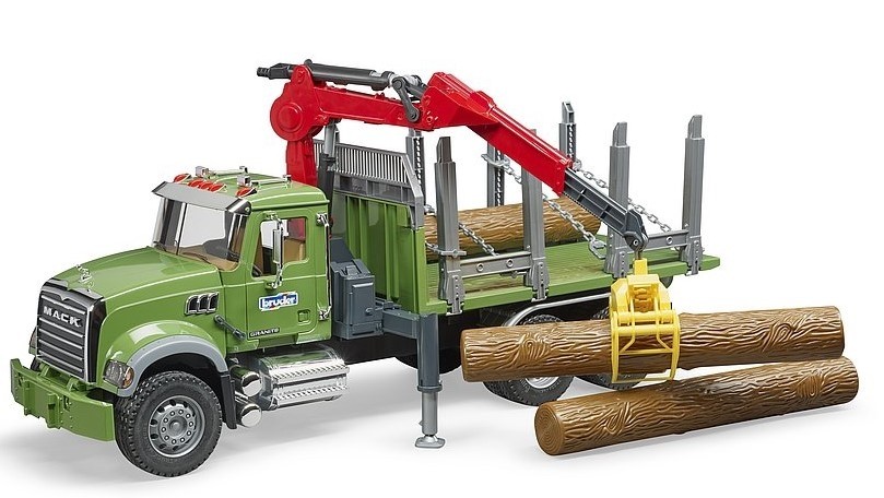 BRUDER – MACK GRANITE Wooden Transport Truck with Crane and Logs – 1/1…