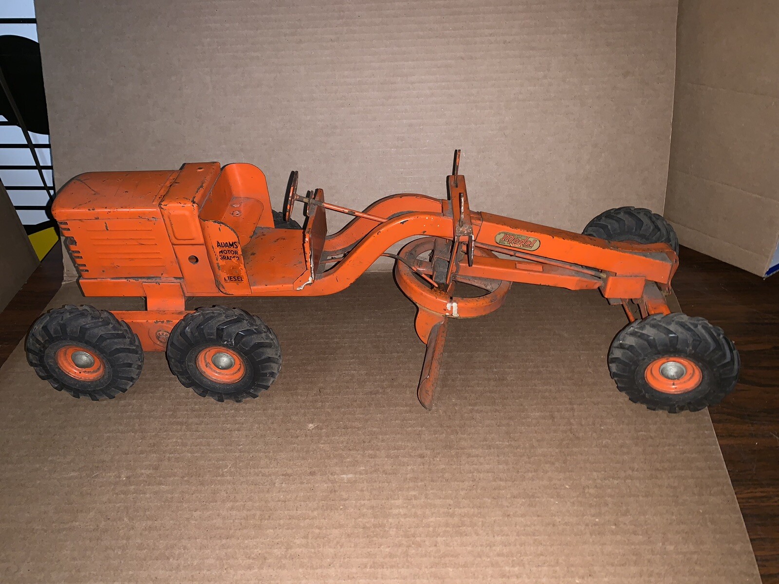 Vintage Heavy Pressed Steel Adams Motor Grader Diesel Construction Toy