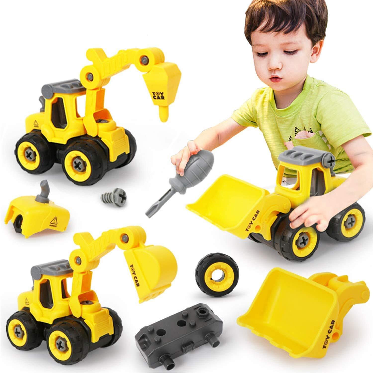 Plastic Trucks Construction With Screwdriver Tool, 4 Pack, Multicolour
