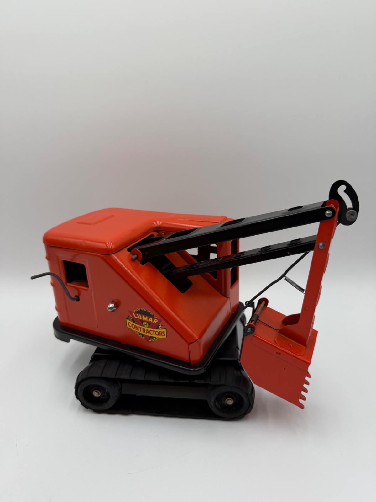 Vintage Steel Power Shovel Excavator Orange Comes with Original Box Very Nice!