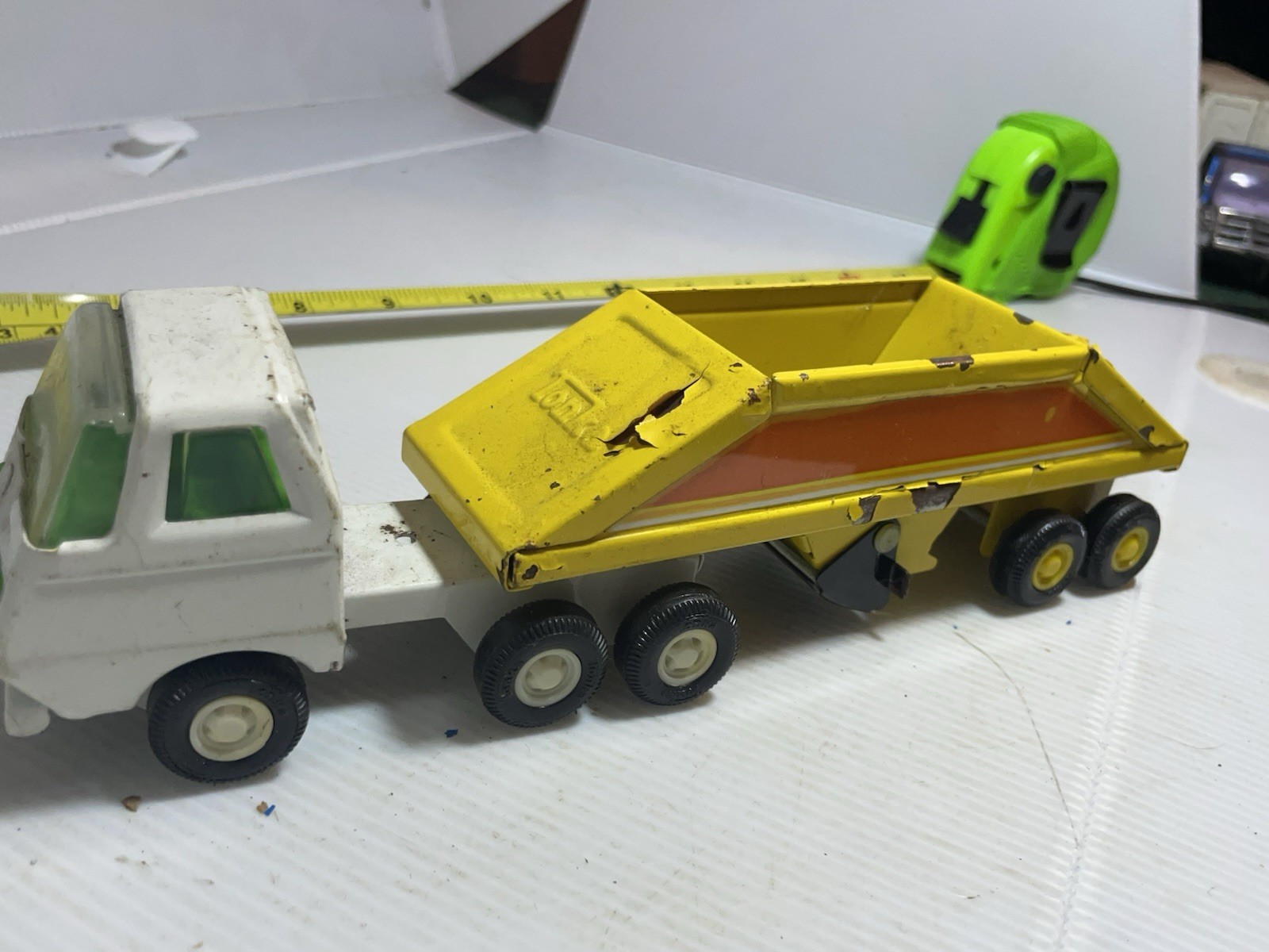 vintage 1970 Tiny Tonka pressed steel toy truck Mini Bottom Dump Tractor Trailer