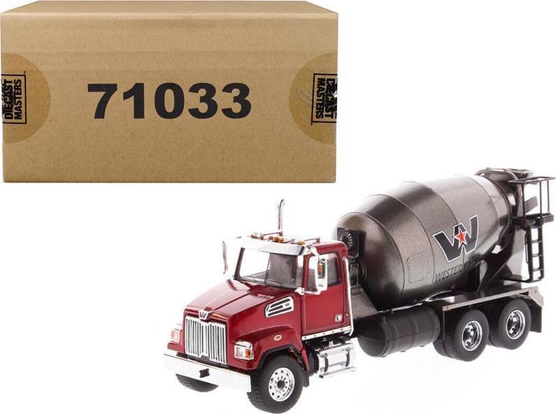 Western Star 4700 SF Concrete Mixer Truck Metallic Red with Gray Body 1/50 Model