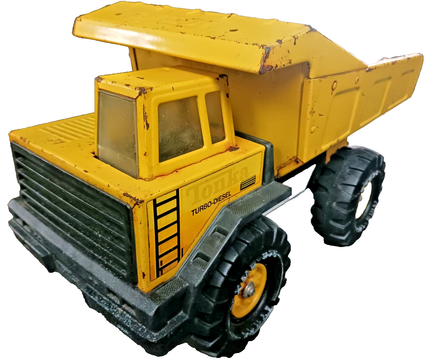 Vtg Tonka Turbo Diesel XMB 975 Pressed Steel Tilt Bed Dump Truck Yellow Nice!