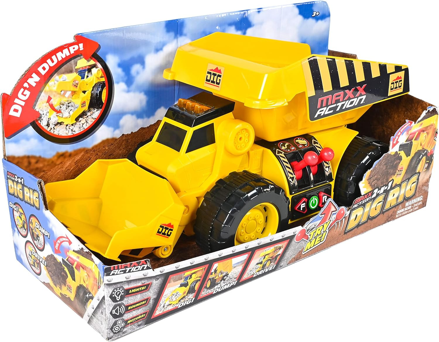 19’’ 2-N-1 Motorized Dig Rig – Excavator and Dump Truck Toy with Joystick Contro